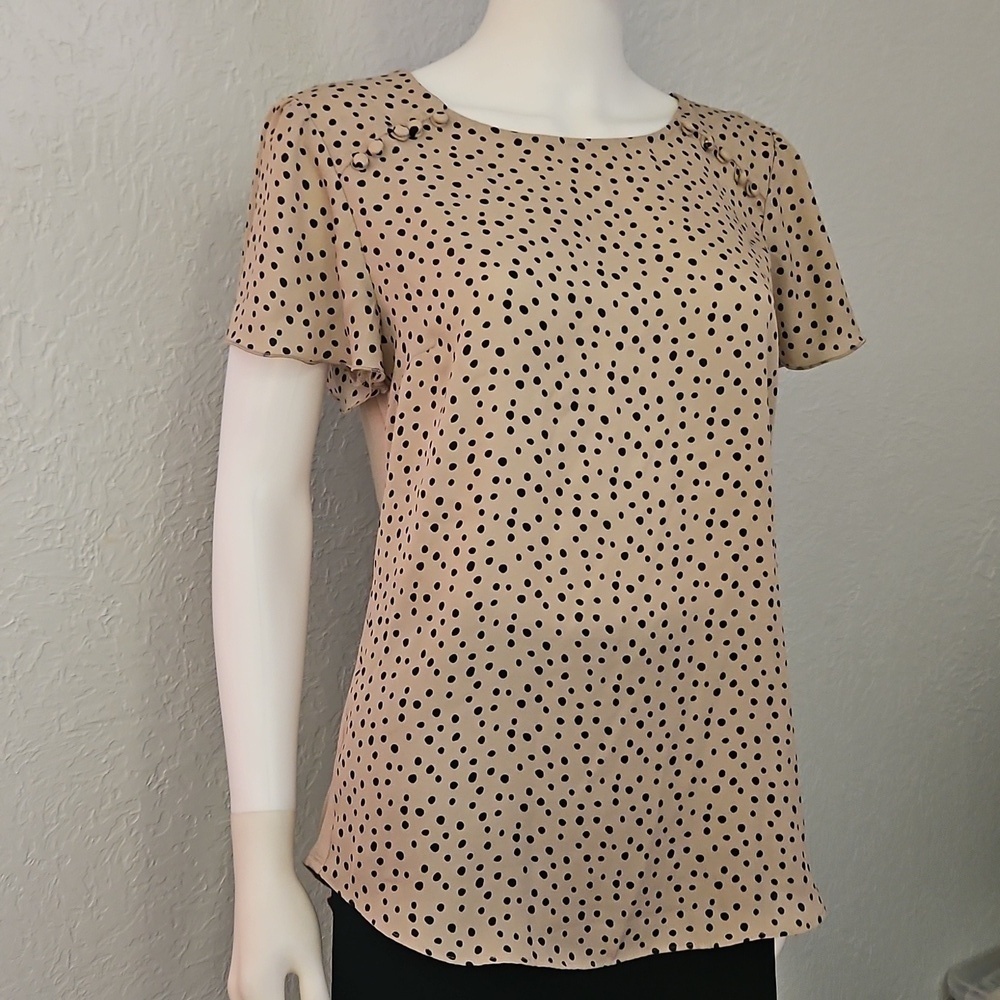FORTUNE & IVY Tan Polka Dot Blouse - Picture 2 of 8